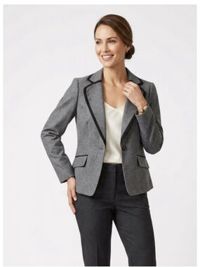 Kasper Gray Single Button Blazer Jacket Black Contrast Trim Accent Career